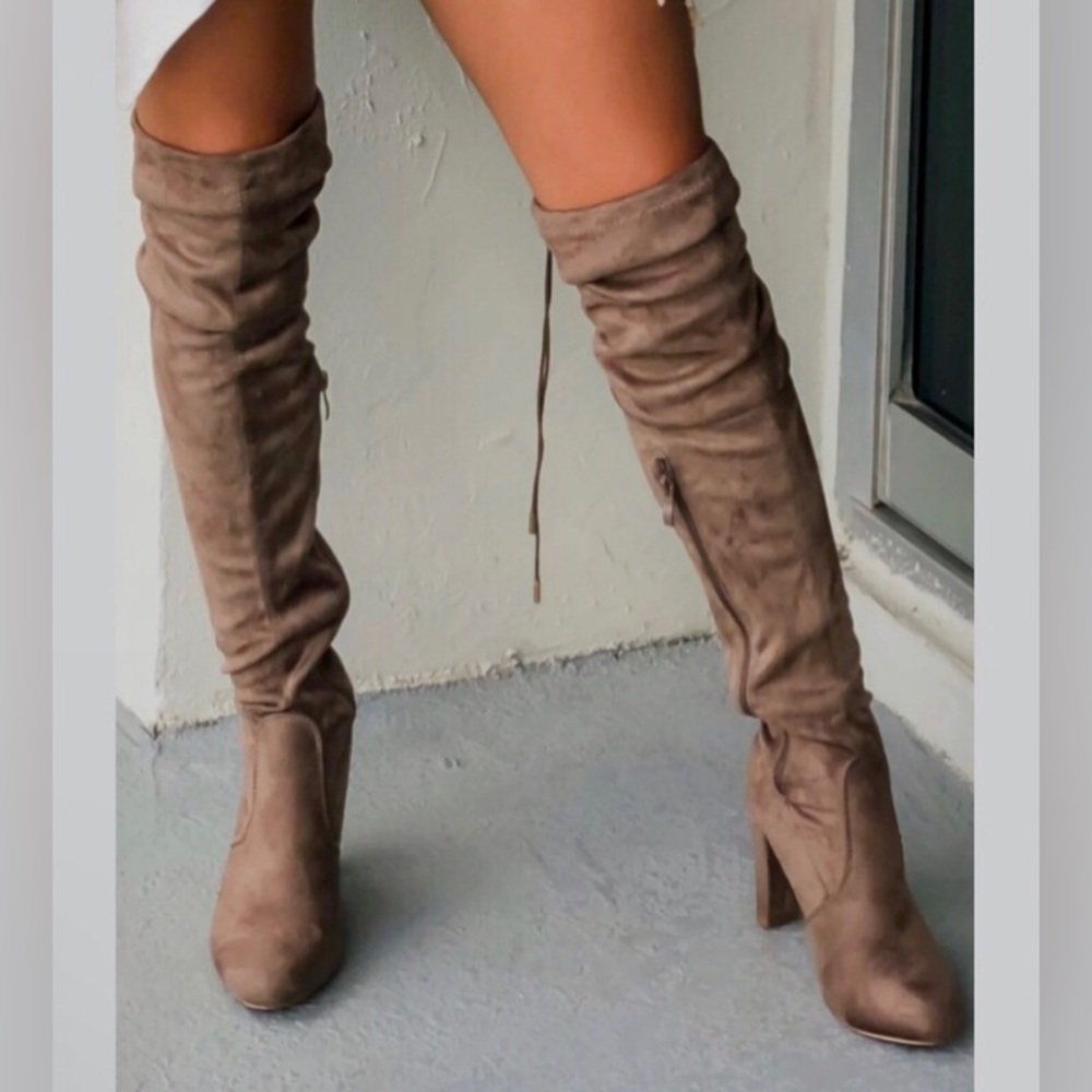 NEW tall over the knee boots by Shiekh NEW in box. Sz 8.5 taupe soft faux suede